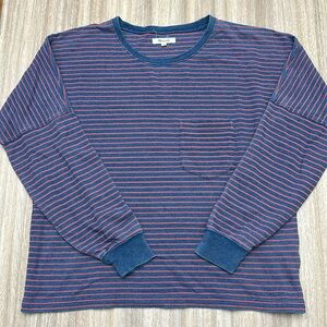 Madewell Drop-Sleeve Pocket Tee in Indigo and Red Stripe size medium